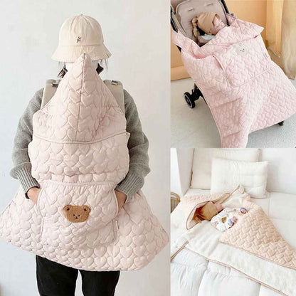 couverture porte bébé polaire capuche coupe vent rose polyvalente