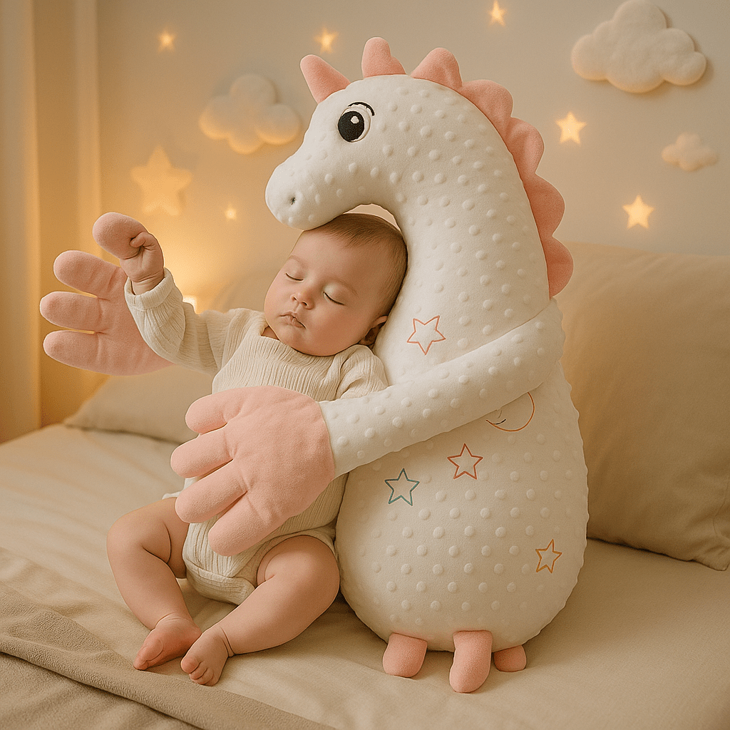 doudou bébé câlin rassurant licorne rose bébé dort paisiblement