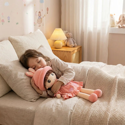 doudou bébé fille princesse-lapin  rose fillette dort