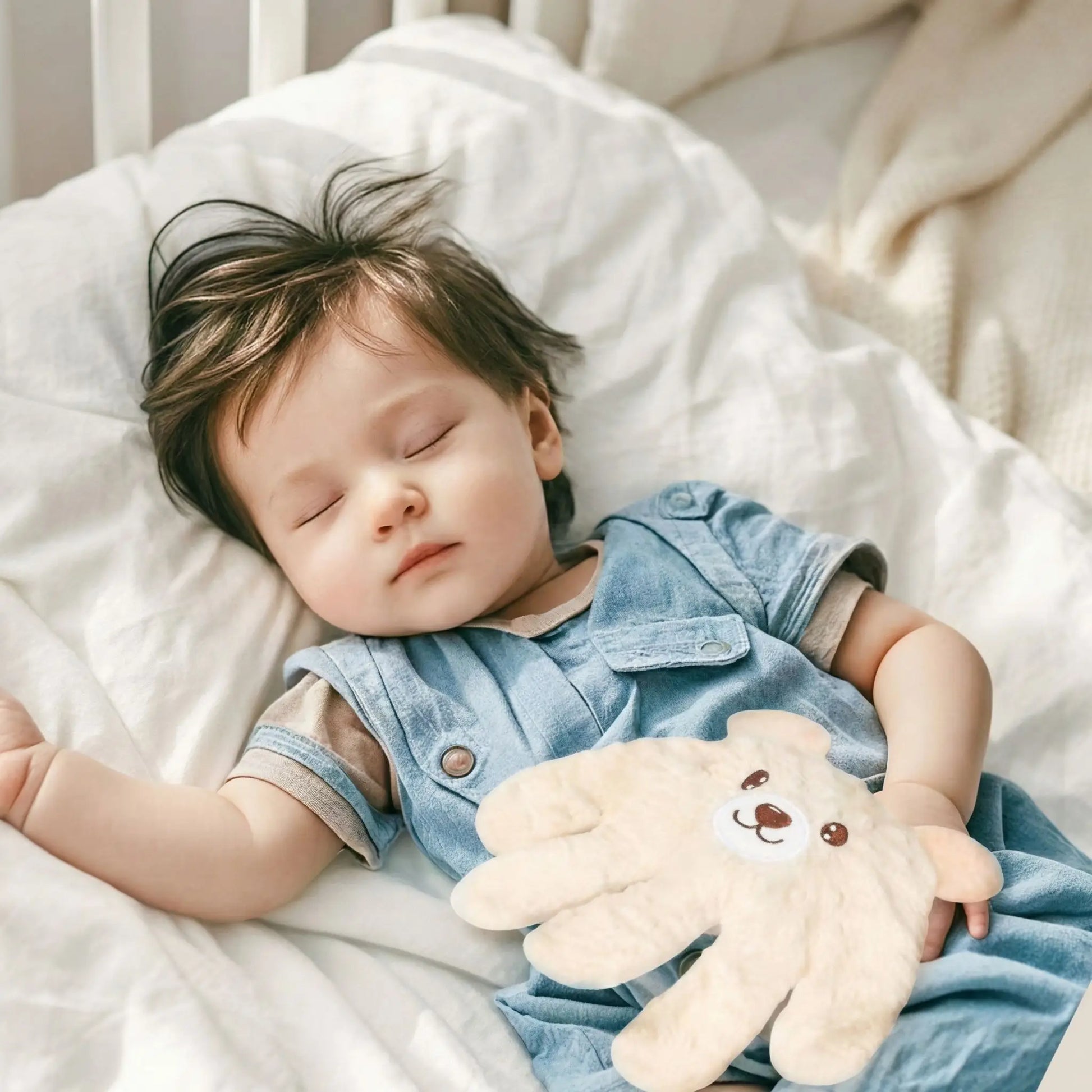 doudou bébé main magique toucher maternel blanc bébé dort