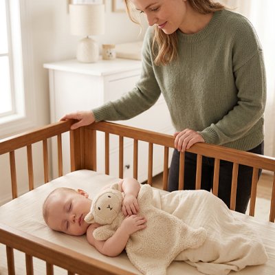 Doudou bebe petit agneau doux bébé dort maman admire