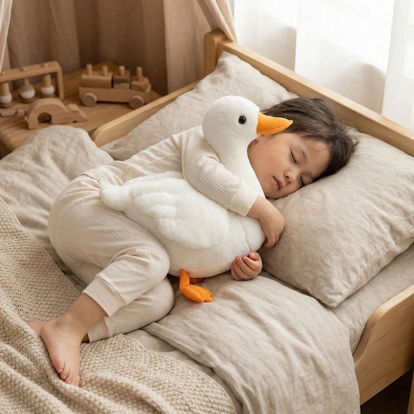 doudou canard blanc apaisant réaliste enfant dort