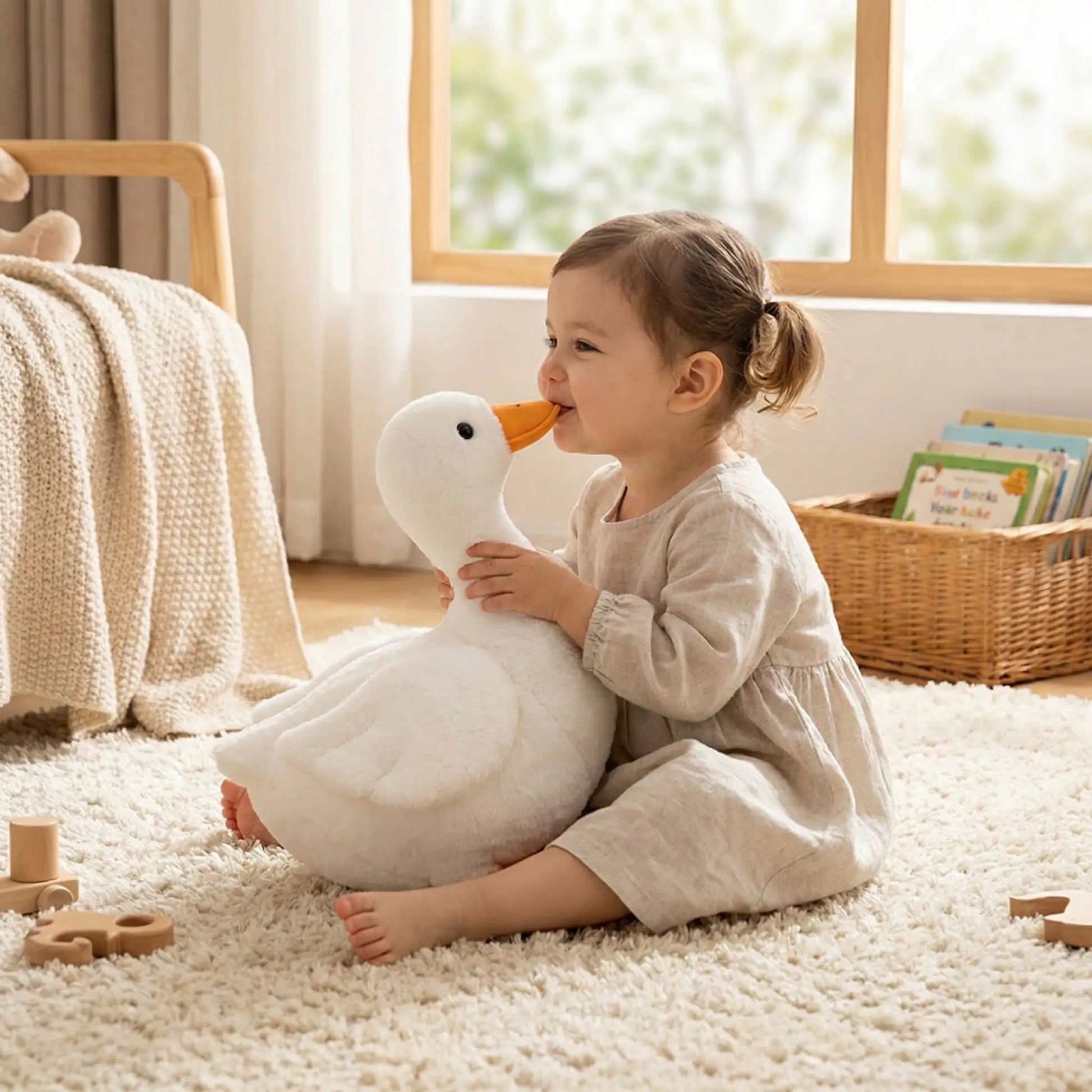 doudou canard blanc apaisant réaliste fillette bisous