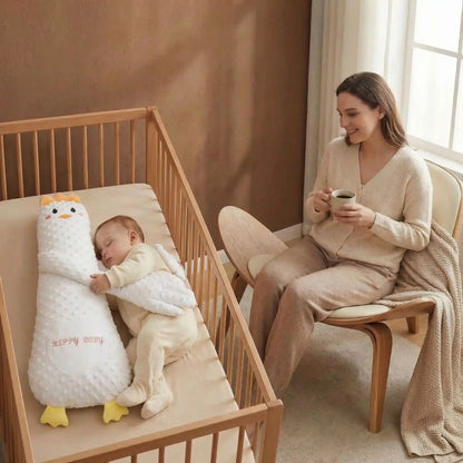 doudou canard qui tapote bébé dort mama soulagée café