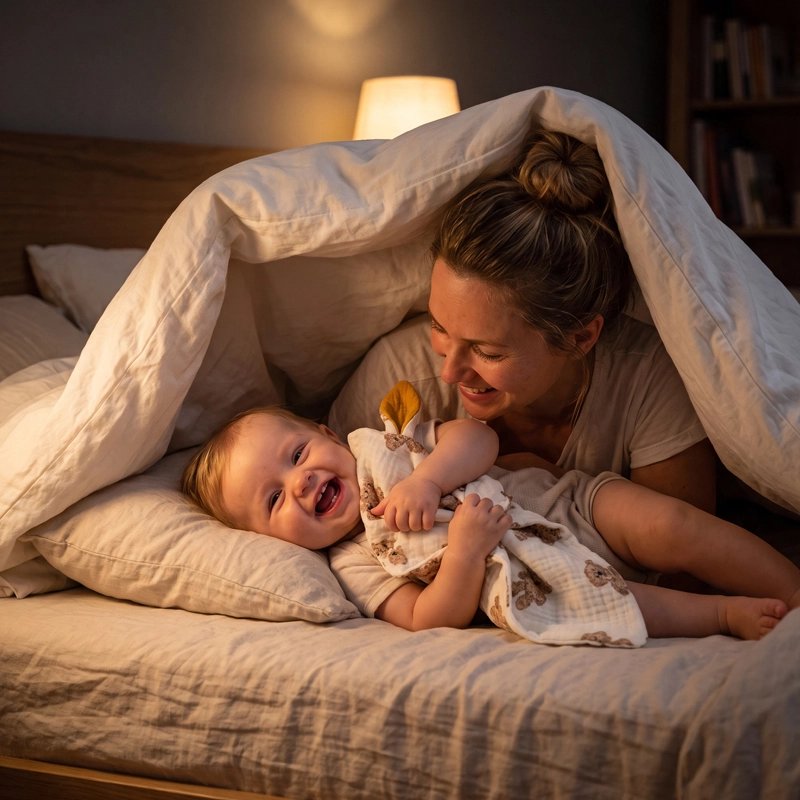 Doudou confort apaisant lapinou maman bébé s'amusent cabane
