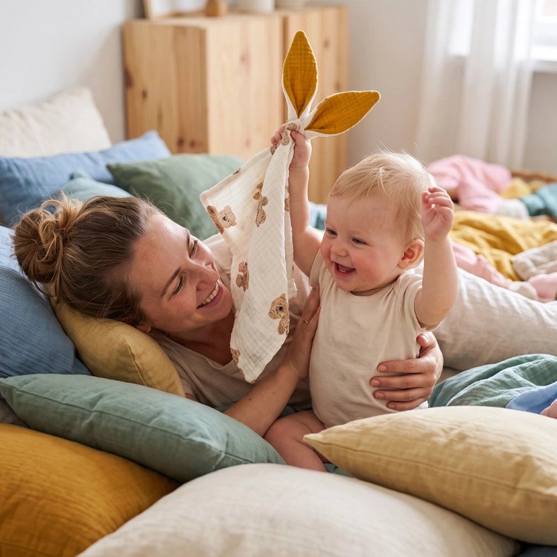 Doudou confort apaisant lapinou maman bébé s'amusent