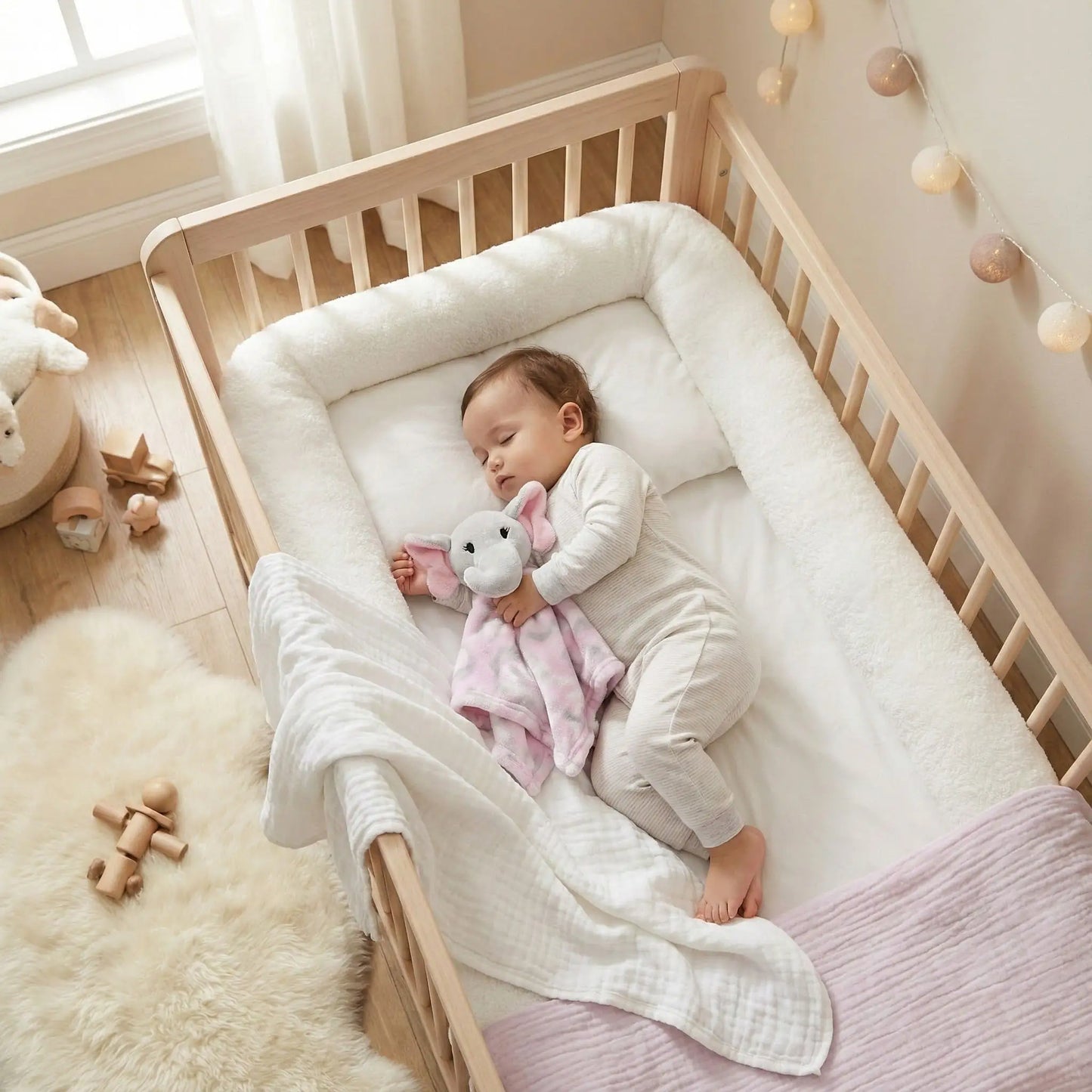 doudou éléphant douceur rose gris bébé dort
