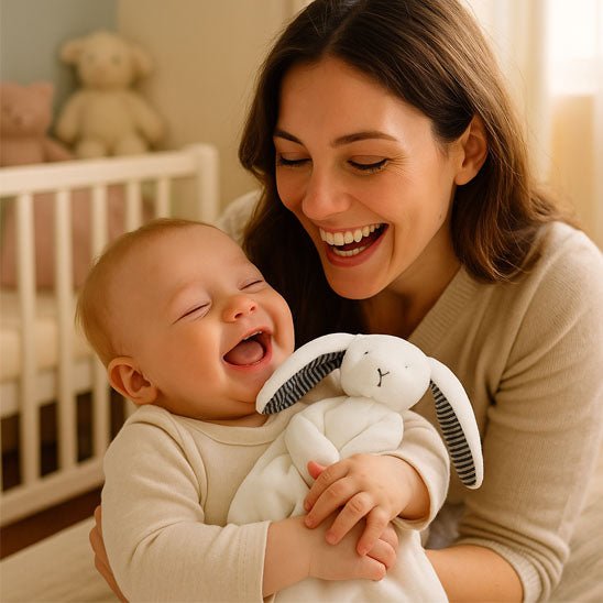 doudou lapin consolateur blanc bébé maman contents