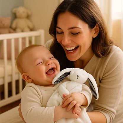 doudou lapin consolateur blanc bébé maman contents