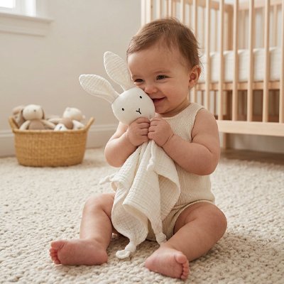 Doudou lapin doudoune tout doux blanc bébé joyeux bisous