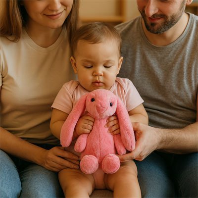 doudou lapin la tendresse bébé calme rose fille parents joyeux