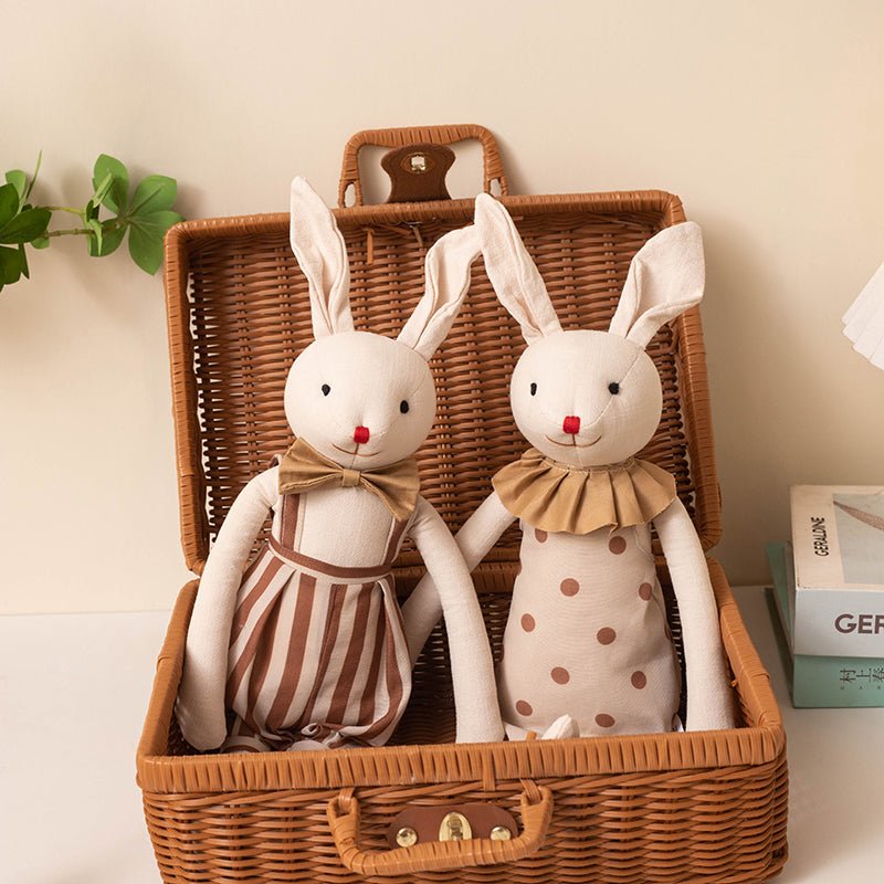 Doudou lapin lapinou artisanal coton doux couple panier