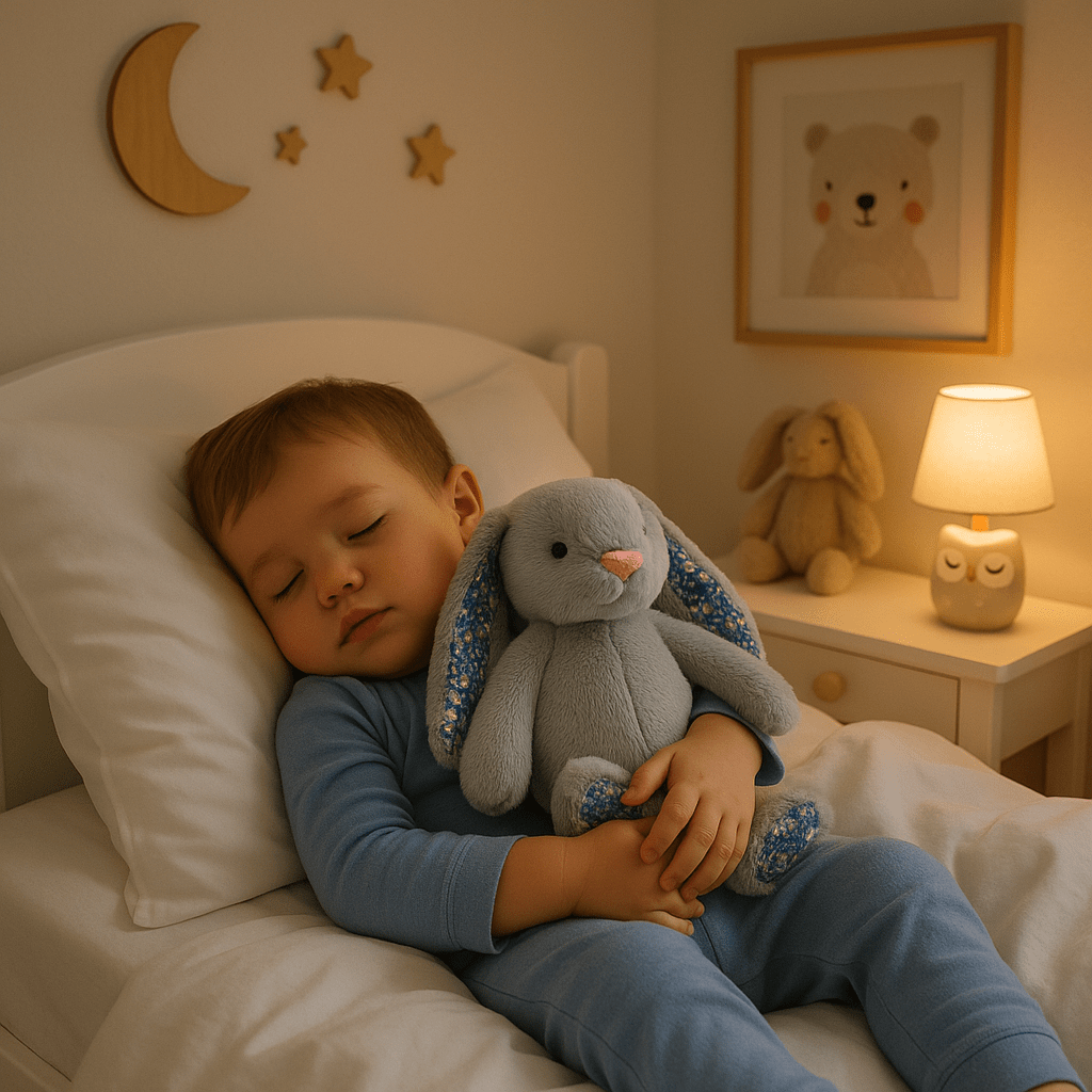 doudou lapin les oreilles florales argent garçon dort