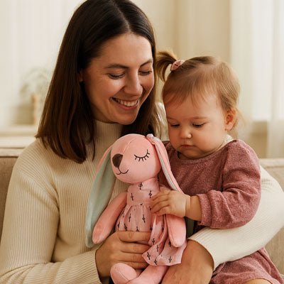 doudou lapin longues oreilles mama fille contentes