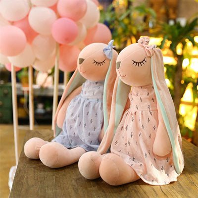 doudou lapin longues oreilles rose et bleu