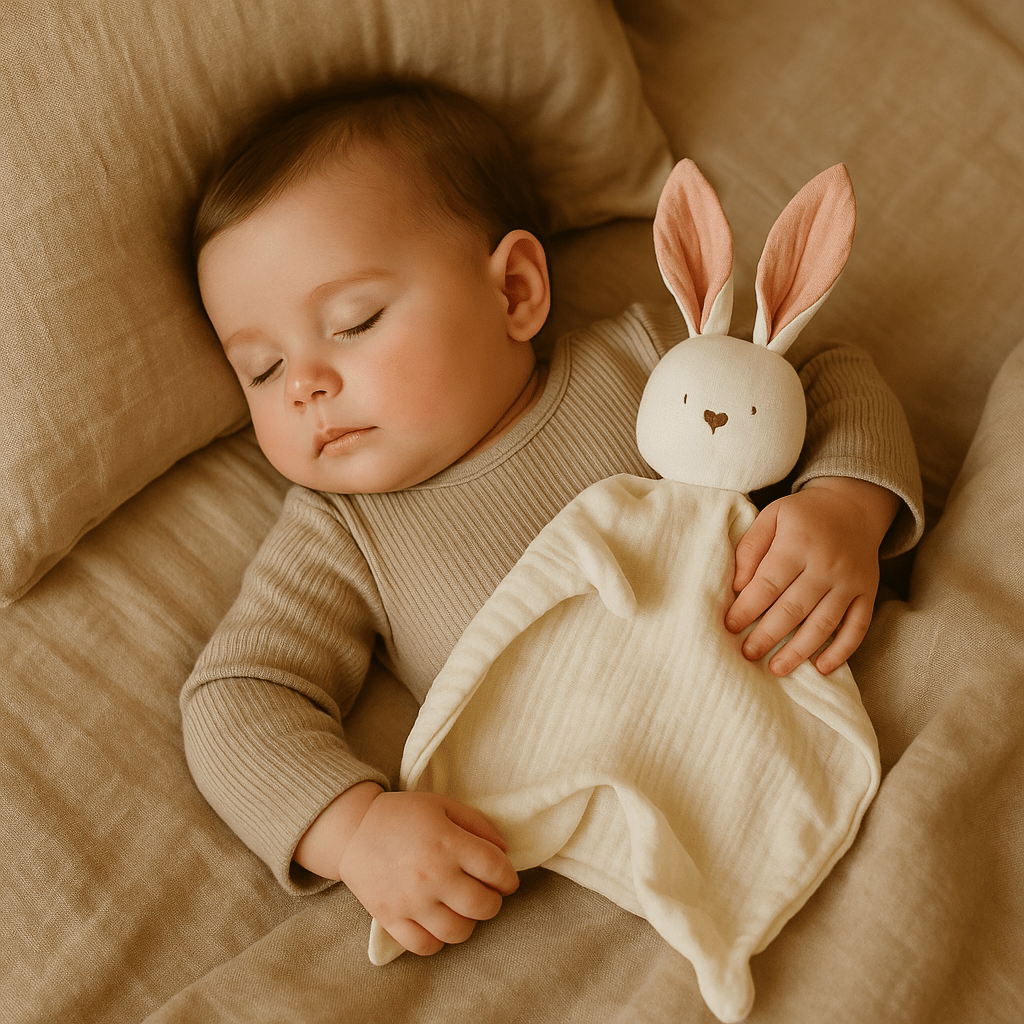 doudou lapin mousseline apaisante bébé calme dort paisiblement