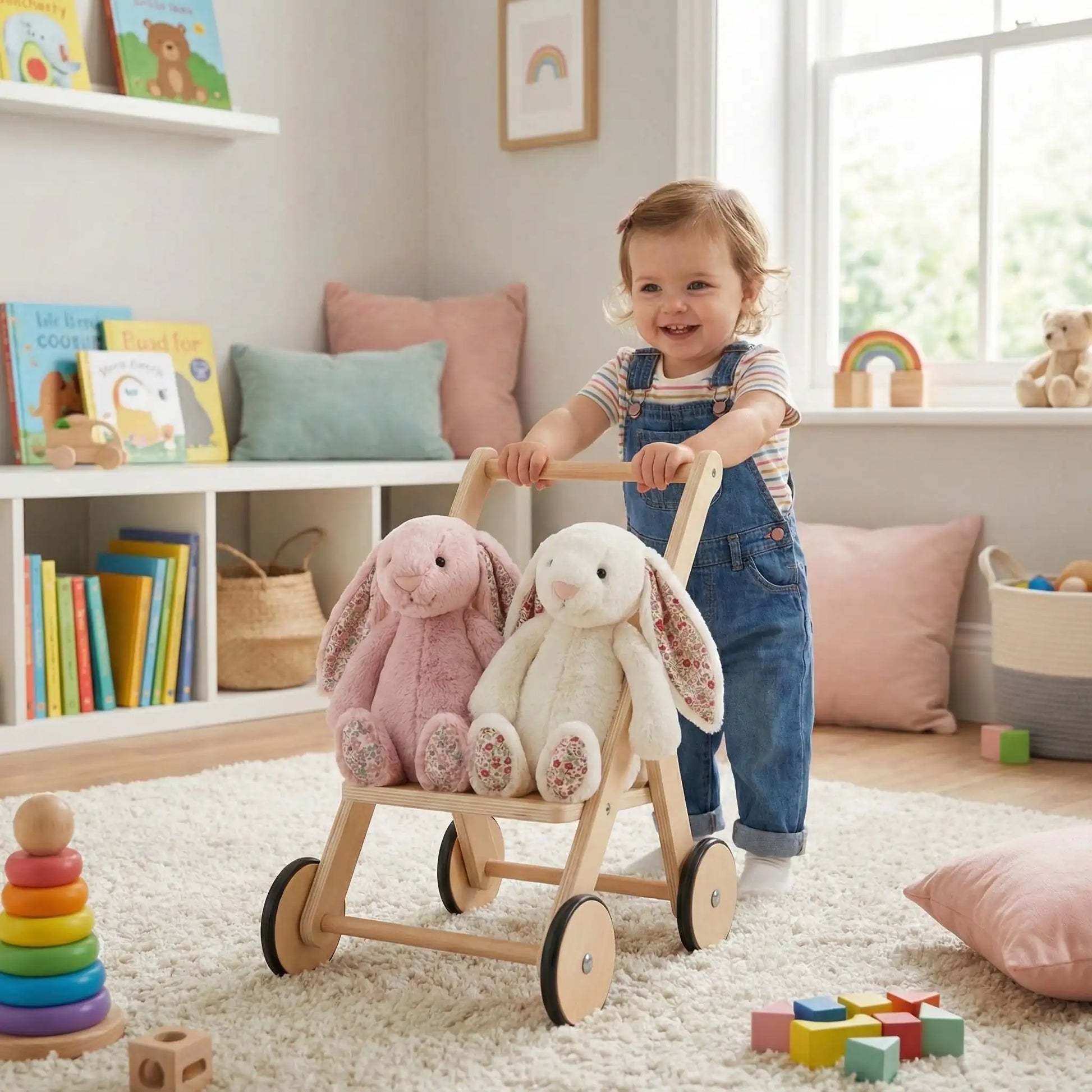 doudou lapin oreilles florales sommeil bébé coton duo rose blanc