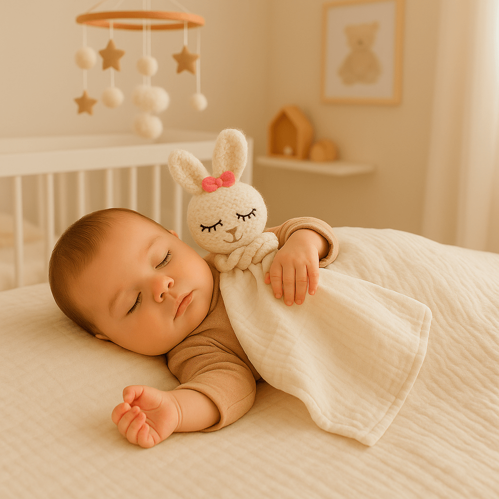 doudou lapin polyvalence blanc bébé dort paisiblement