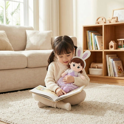 doudou lapin rose coton Ange apaisant robe violette fillette histoire