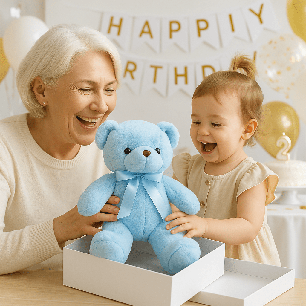 doudou ours bleu grand-maman cadeau petite fille