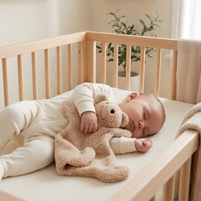 Doudou ourson tout doux beige bras bébé dort