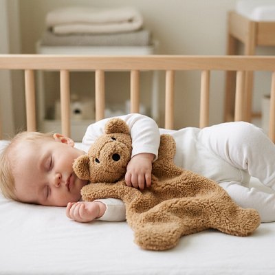 Doudou ourson tout doux marron bébé dort paisiblement