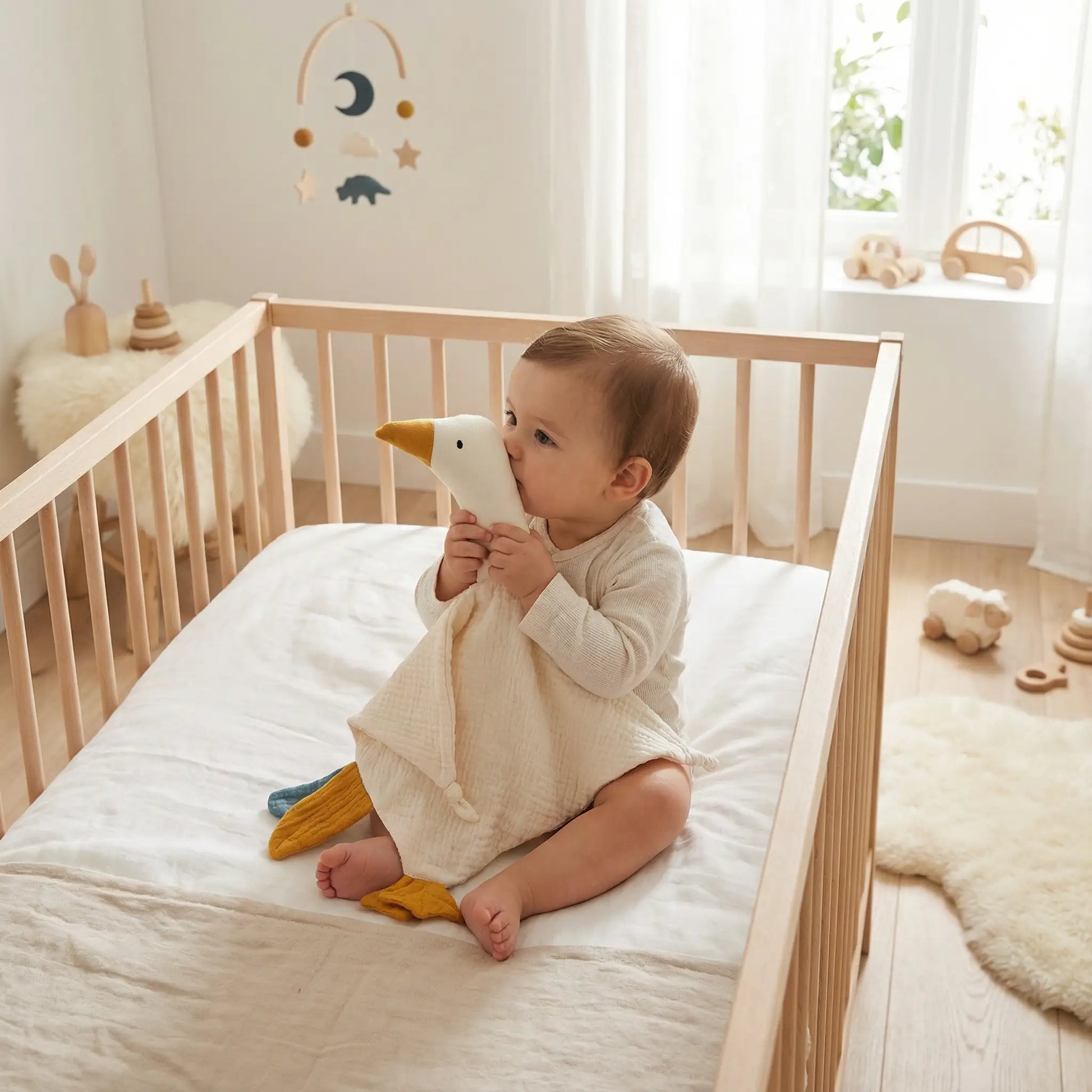 doudou plat cygne coton bio blanc bébé  lit bisous