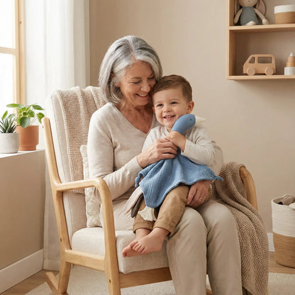 doudou plat cygne coton bio bleu grand-maman petit fils joyeux