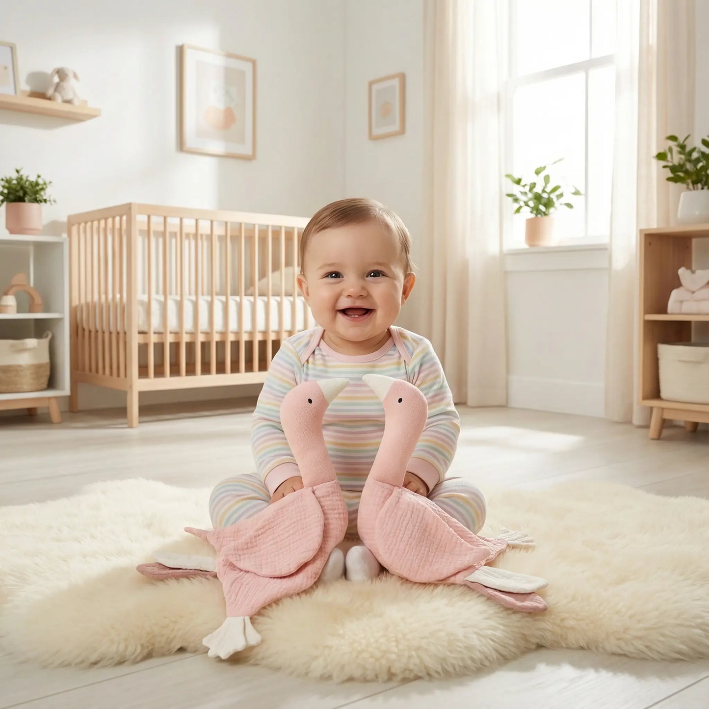 doudou plat cygne coton bio duo rose bébé joyeux