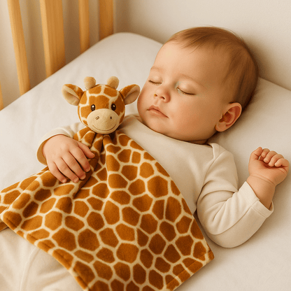 doudou plat girafe long cou bronze  bébé dort