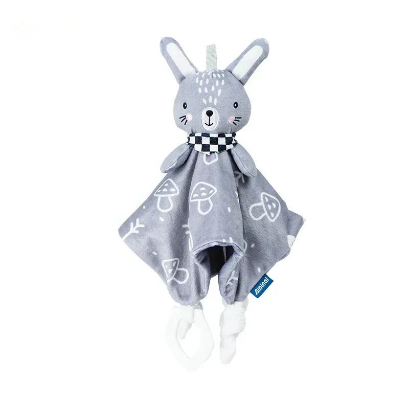 doudou plat lapin avec cloche et anneau de dentition