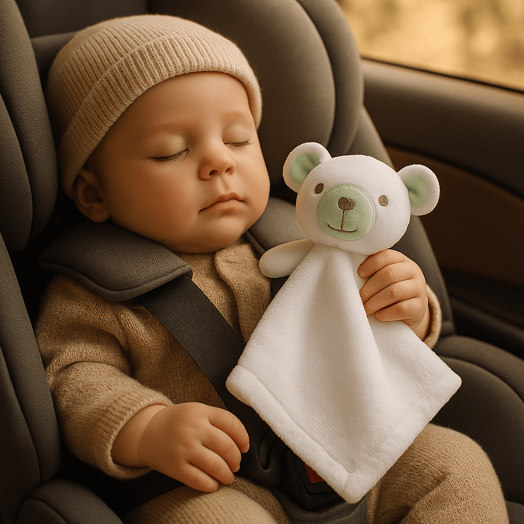doudou plat ours blanc velours écolo bébé dort siège auto