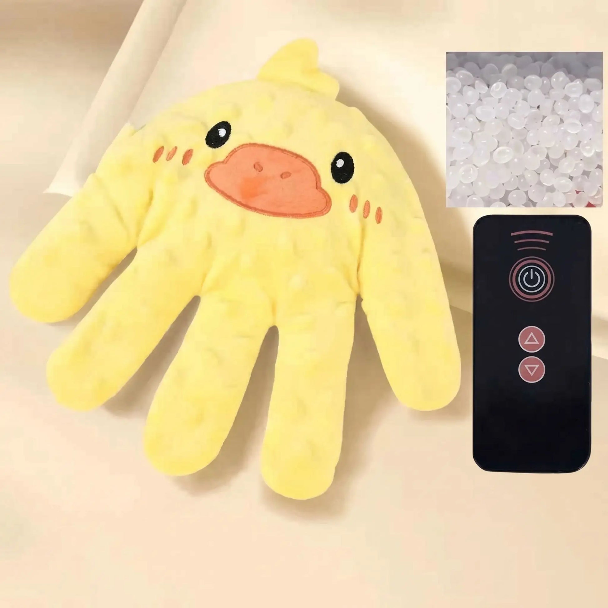 Doudou qui tapote bébé main canard jaune apaisant télécommande