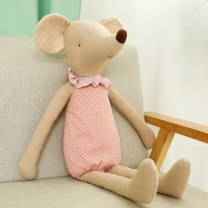 doudou souris en rose clair assis 