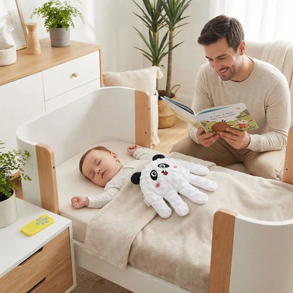 doudou qui tapote bébé main papa lit histoire bébé dort
