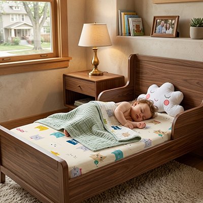 Drap housse lit bébé Doucinuit chaton bébé dort