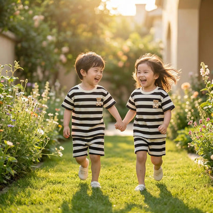 ensemble pyjama bébé léger coton rayé été enfants s'amusent