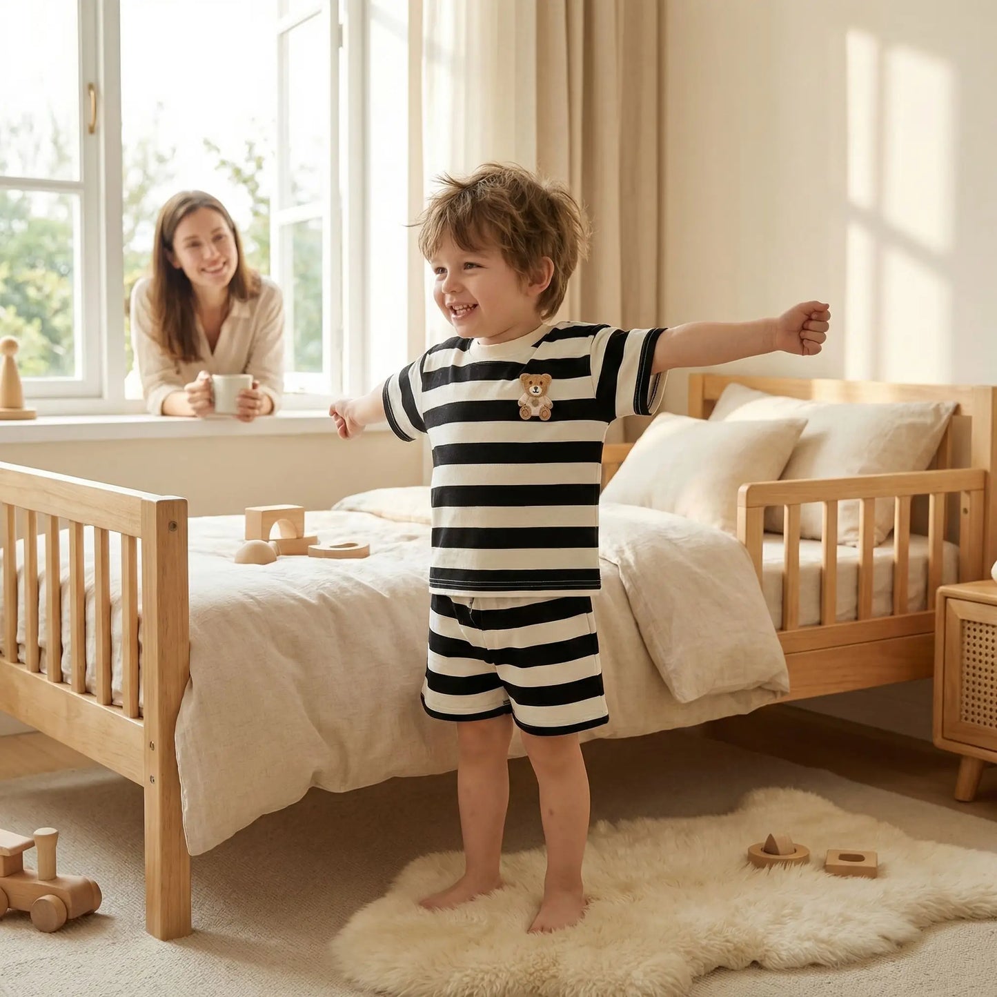 ensemble pyjama bébé léger coton rayé été garçon s'étire