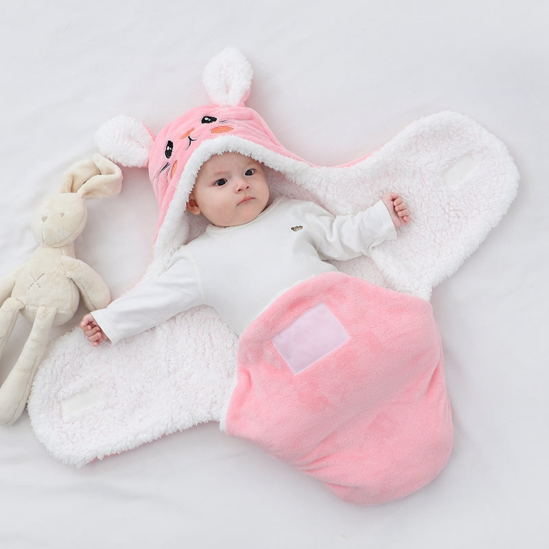 gigoteuse hiver câline capuche lapin rose bébé couché