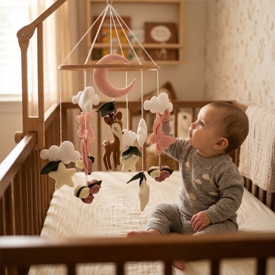 Mobile bébé éveil apaisant bon rêve bébé assis lit s'amuse