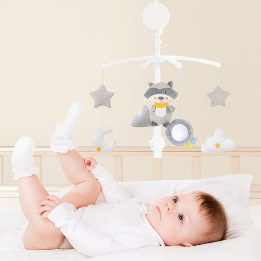 Mobile bebe musical apaisé raton laveur bébé lit