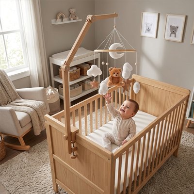 Mobile pour bébé apaisant bois naturel bébé joyeux