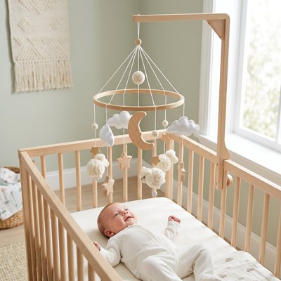 Mobile pour lit bébé mouton apaisant blanc bébé joyeux