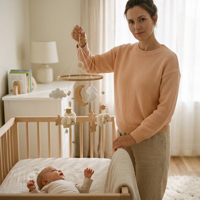 Mobile pour lit bébé mouton apaisant blanc bébé relaxe maman zen