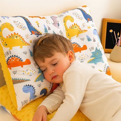 oreiller enfant ergonomique dinosaures  enfant en pause