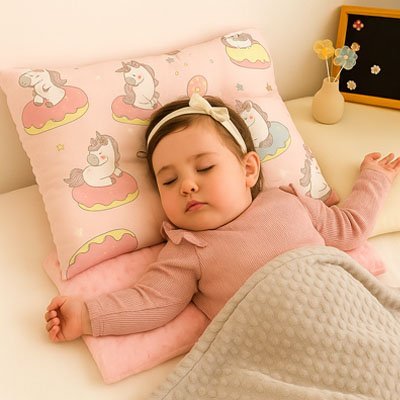oreiller enfant ergonomique licornes fillette dort