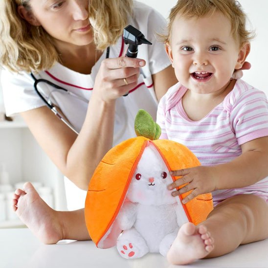 Peluche lapin douce oreilles transformables carotte mama regarde oreille ébé