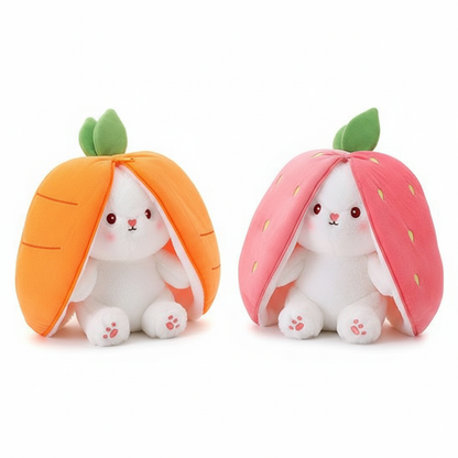 Peluche lapin ultra-douce oreilles transformables duo carotte fraise