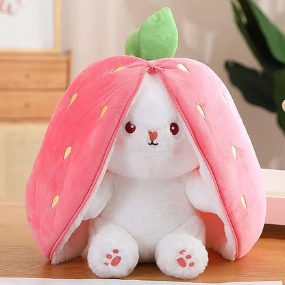 Peluche lapin ultra-douce oreilles transformables fraise