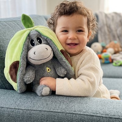 Peluche qui respire âne câlin apaisant bébé câlin joyeux assis